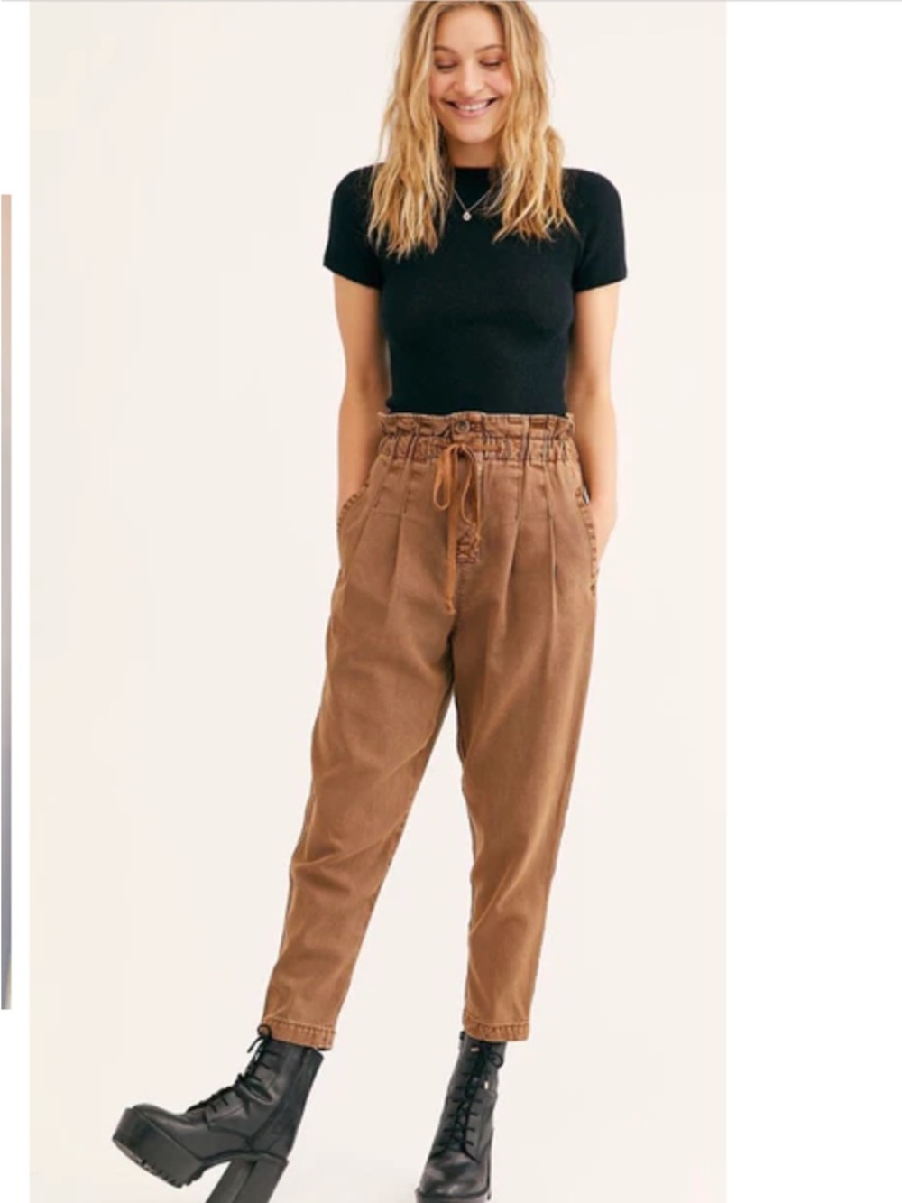 FREE PEOPLE Drawstring MARGATE Pleated PaperBag Trouser